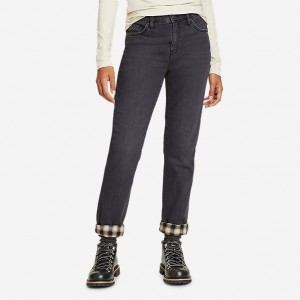 Eddie Bauer Boyfriend Flannel-Gefütterte Jeans Damen Schwarz | DZOA-86013