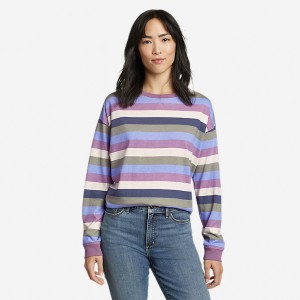 Eddie Bauer Everyday Essentials Boyfriend - Gestreift Hemd Damen Lila | HOKE-68412