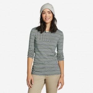 Eddie Bauer Favorite Long-Sleeve Crew - Stripe T-shirts Damen Blau | NYLF-59780