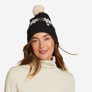 Eddie Bauer Lola Peak Pom Mütze Damen Schwarz | HXOZ-97615