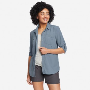 Eddie Bauer Mountain Ripstop Long-Sleeve Hemd Damen Blau | IBZM-63410