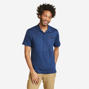 Eddie Bauer Mountain Trek Kurzes-Sleeve Polo T-shirts Herren Blau | WLPR-62143