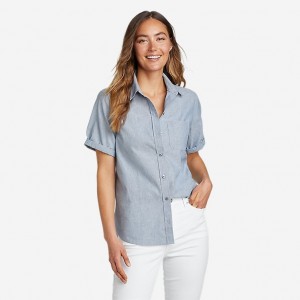 Eddie Bauer On The Go Kurzes-Sleeve Hemd Damen Blau | CHWS-42653