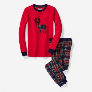 Eddie Bauer Quest Fleece Set – Plaid Nachtwäsche Jungen Rot | HDXA-86273