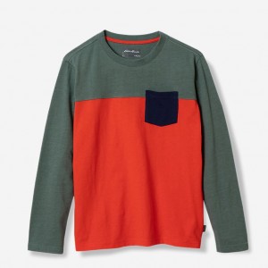 Eddie Bauer Territory Long-Sleeve Pocket T-shirts Jungen Rot Grau | MELB-34608