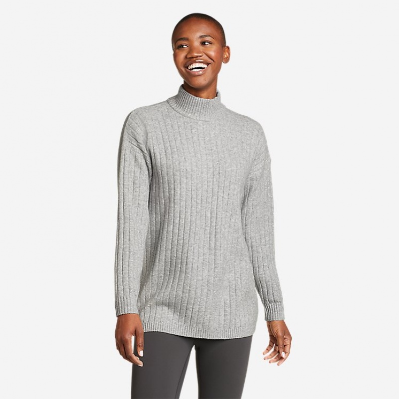 Eddie Bauer Alpine Route Essentials Gerippt Mock Neck Pullover Damen Grau | IQOF-49507