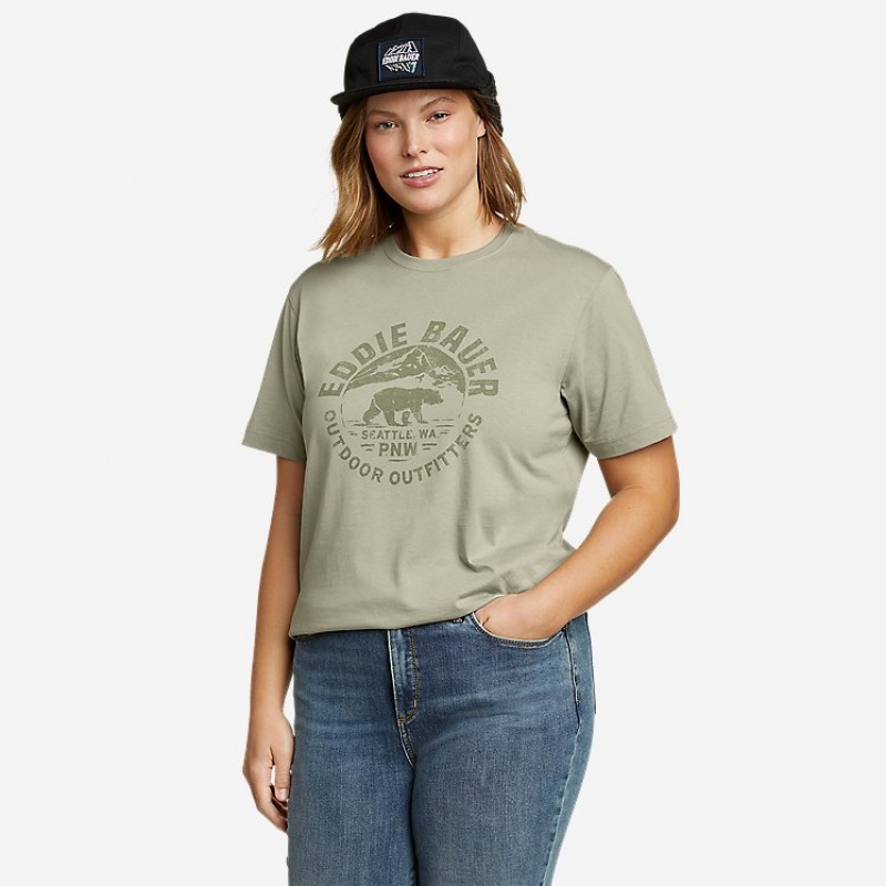 Eddie Bauer Bauer Pacific Northwest Bear T-shirts Damen Olivgrün | VMEK-15493