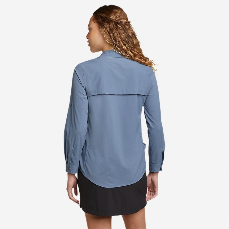 Eddie Bauer Boulder Trail Long-Sleeve Hemd Damen Blau | FMSE-07281