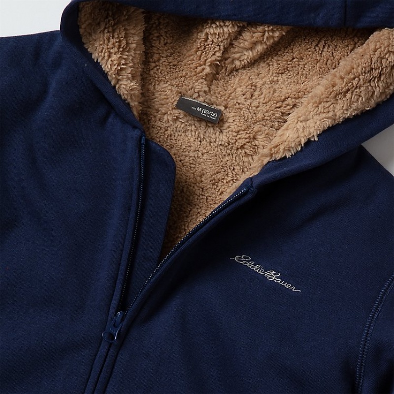 Eddie Bauer Camp Fleece Faux Shearling-Gefütterte Hoodie Jungen Hellnavy | CGPT-79562