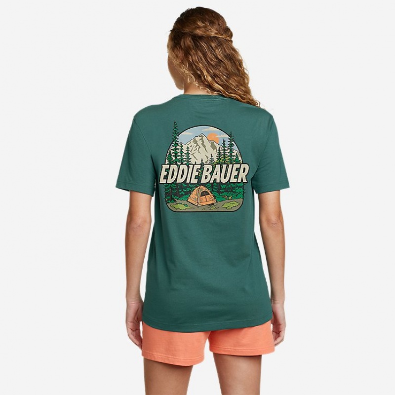 Eddie Bauer Camp Scene Graphic T-shirts Damen Grün | YWXQ-68031