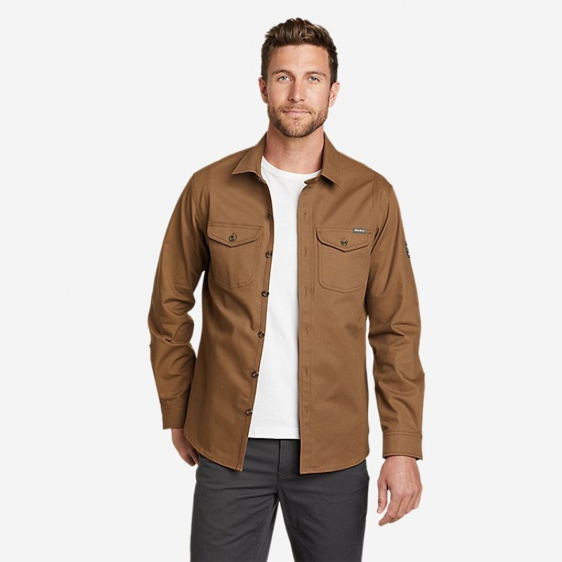 Eddie Bauer Capacitor Flex Canvas Arbeits Hemd Herren Gelb | EAHJ-61297