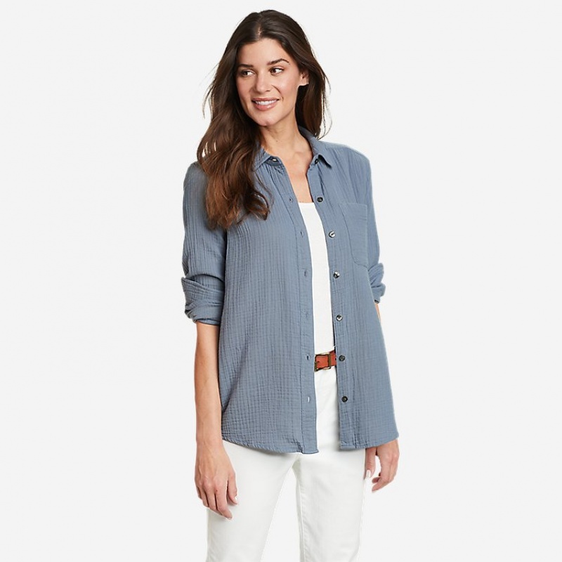 Eddie Bauer Carry-On Button-Down Hemd Damen Blau | RMZE-98421