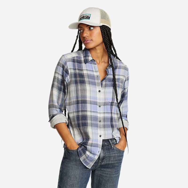 Eddie Bauer Carry-On Long-Sleeve Button-Down Hemd Damen Blau | TODC-58146