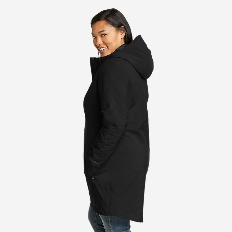 Eddie Bauer Cloud Stretch Insulated Trench Mantel Damen Schwarz | BDSL-14630