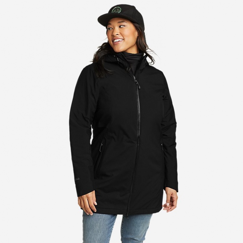 Eddie Bauer Cloud Stretch Insulated Trench Mantel Damen Schwarz | BDSL-14630