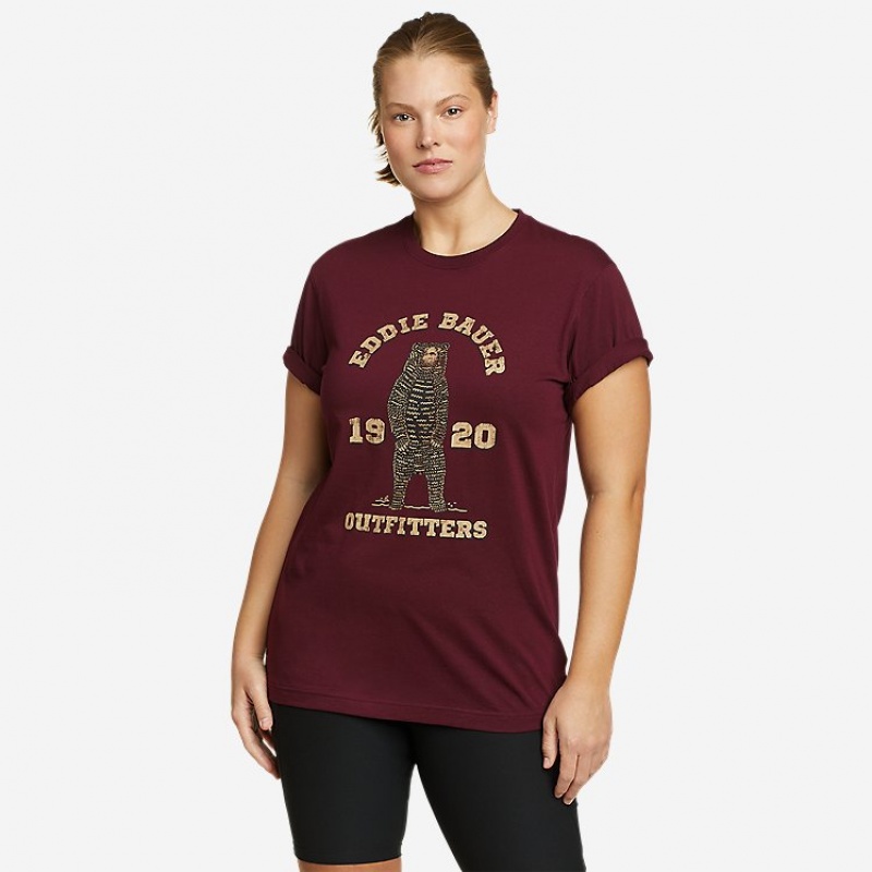 Eddie Bauer EB Academia Bear T-shirts Herren Bordeaux | TAOE-79814