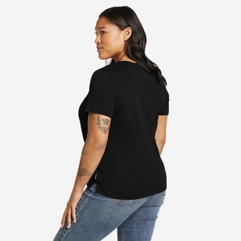 Eddie Bauer Everyday Essentials Kurzes Sleeve Solid - T-shirts Damen Schwarz | FEVC-92603