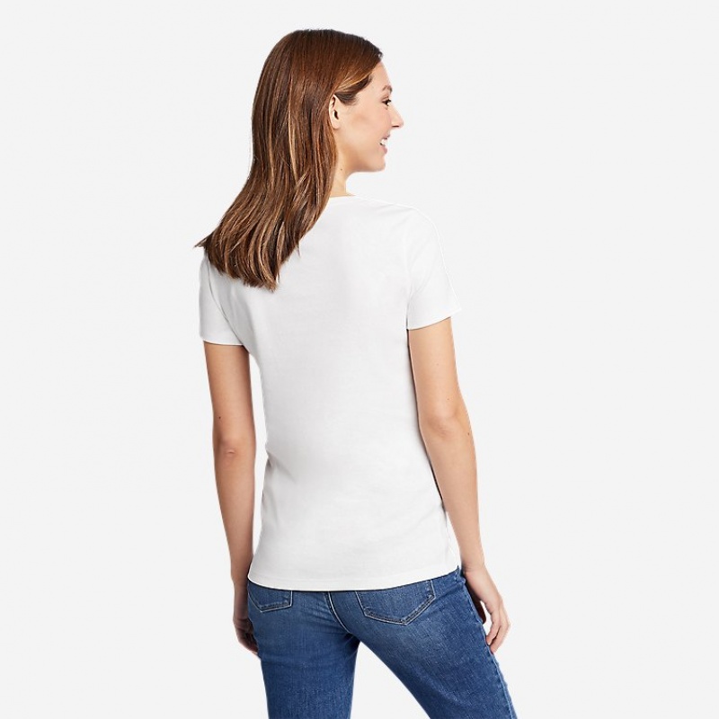 Eddie Bauer Favorite Kurzes-Sleeve V-Neck T-shirts Damen Weiß | KYVM-70951