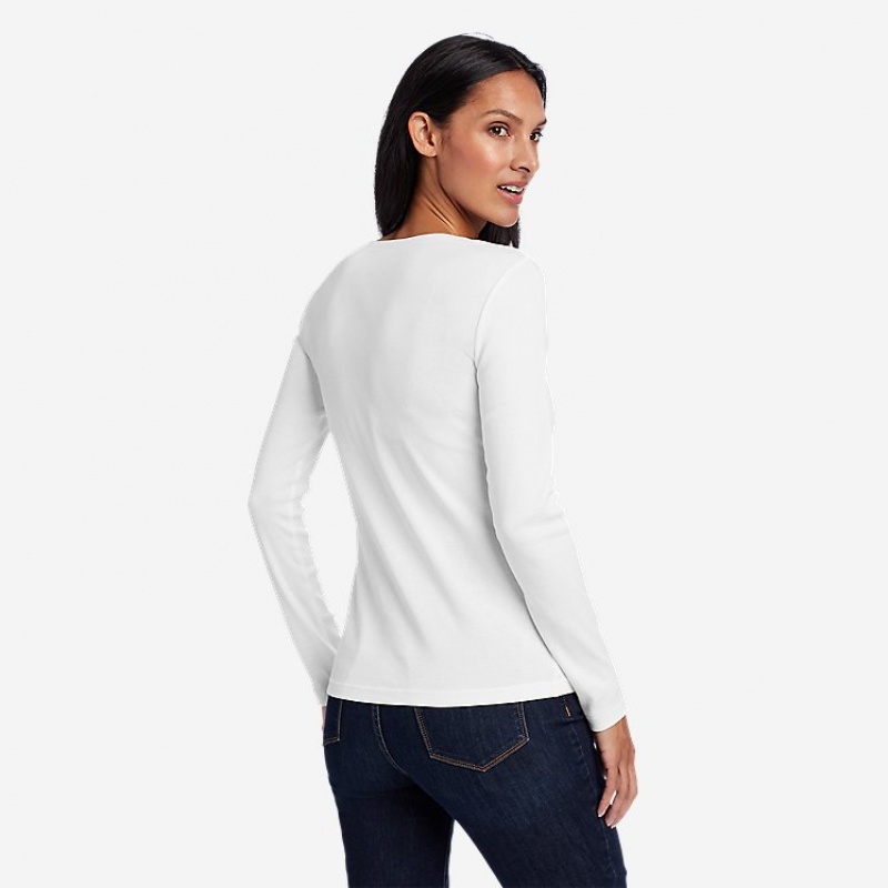 Eddie Bauer Favorite Long-Sleeve Crewneck T-shirts Damen Weiß | NDPG-96847