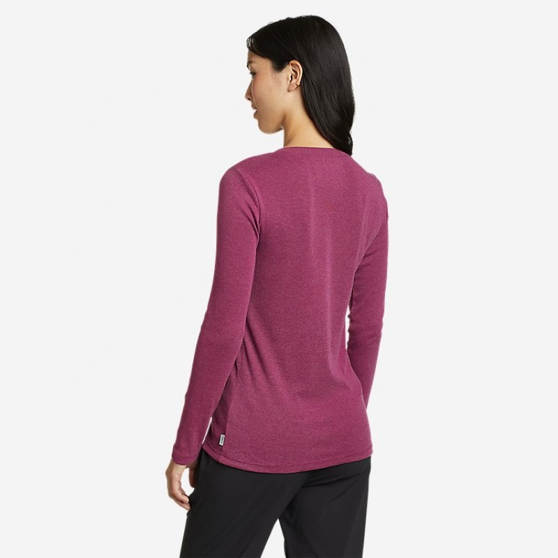 Eddie Bauer Favorite Long-Sleeve V-Neck T-shirts Damen Bordeaux | SZWR-98562