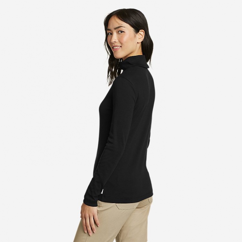 Eddie Bauer Favorite Long-Sleeve - Solid Rollkragen-tops Damen Schwarz | QNVX-39287