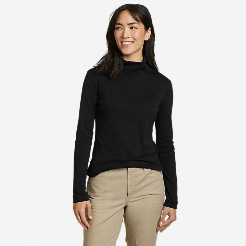 Eddie Bauer Favorite Long-Sleeve - Solid Rollkragen-tops Damen Schwarz | QNVX-39287