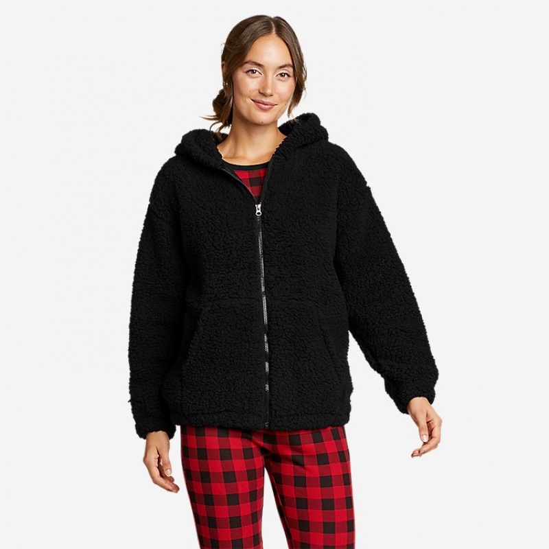 Eddie Bauer Fireside Plush Full-Zip Fleece Damen Schwarz | XMBU-93017