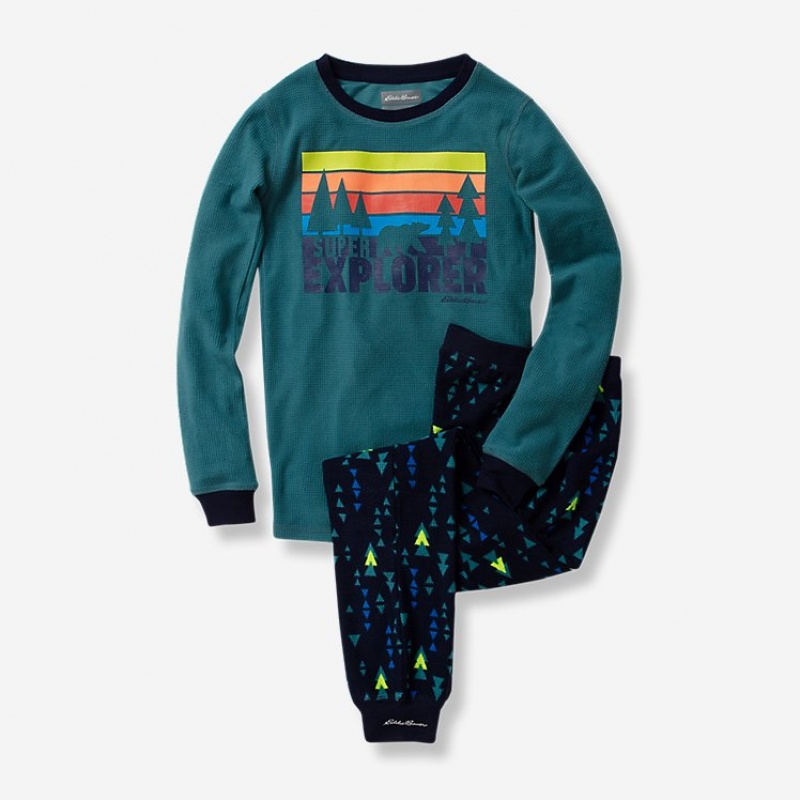 Eddie Bauer Fleece And Waffle Knit Set Nachtwäsche Jungen Dunkeltürkis | MDJK-13706