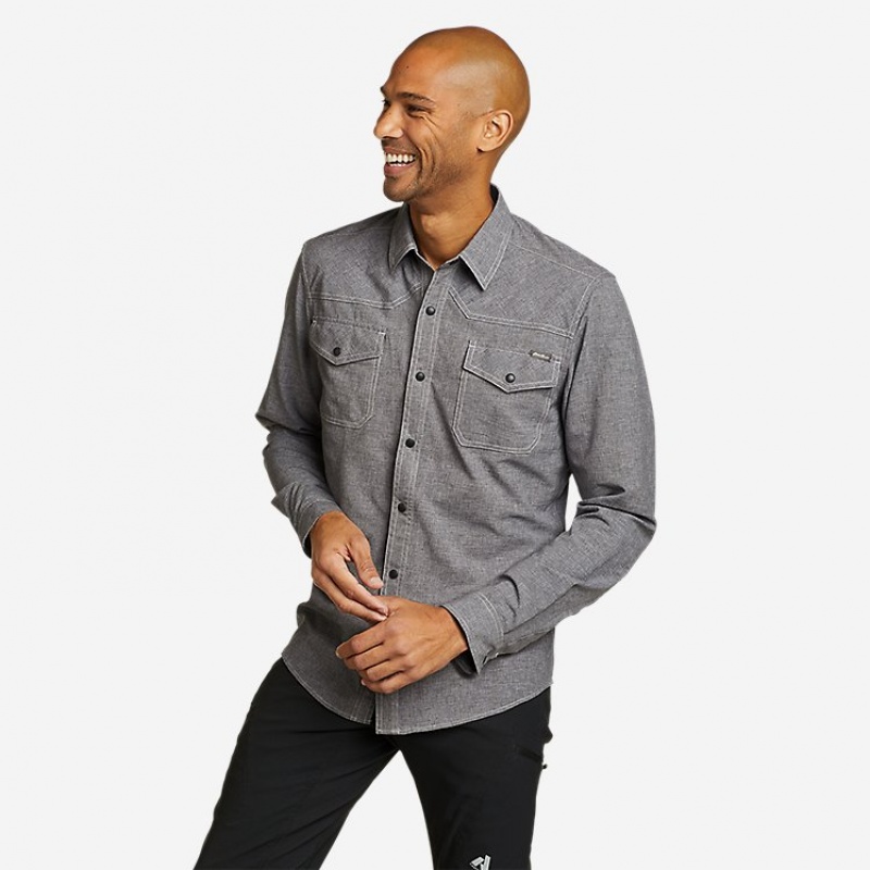 Eddie Bauer Front Range Long-Sleeve Chambray Hemd Herren Dunkelgrau | TEGB-67893