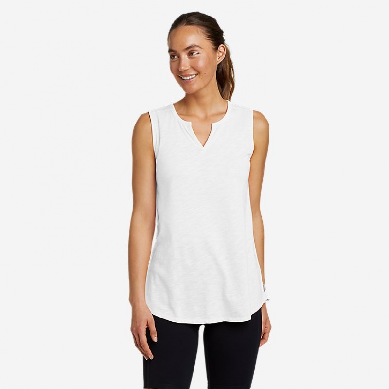 Eddie Bauer Gate Check Ärmellose Split-Neck Tunic T-shirts Damen Weiß | TURC-26354