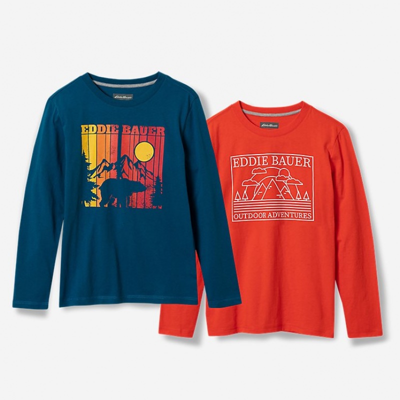 Eddie Bauer Graphic Long-Sleeve - 2 Pack T-shirts Jungen Dunkeltürkis | XBQI-92678