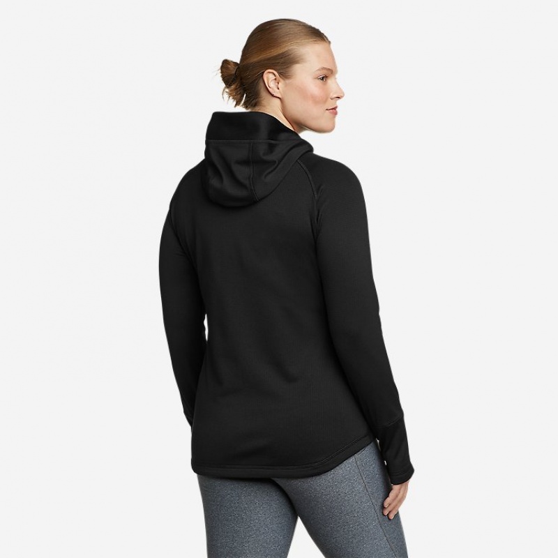 Eddie Bauer High Route Full-Zip Grid Fleece Hoodie Damen Schwarz | CVIR-85347