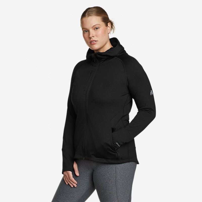 Eddie Bauer High Route Full-Zip Grid Fleece Hoodie Damen Schwarz | CVIR-85347