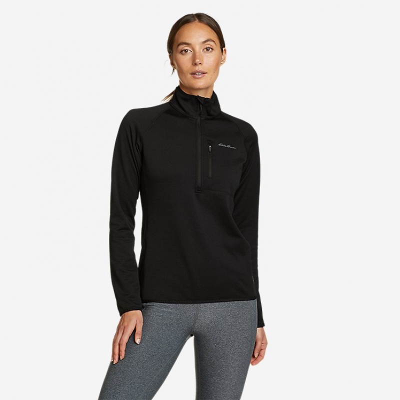 Eddie Bauer High Route Grid 1/4-Zip Fleece Damen Schwarz | DMNA-84219