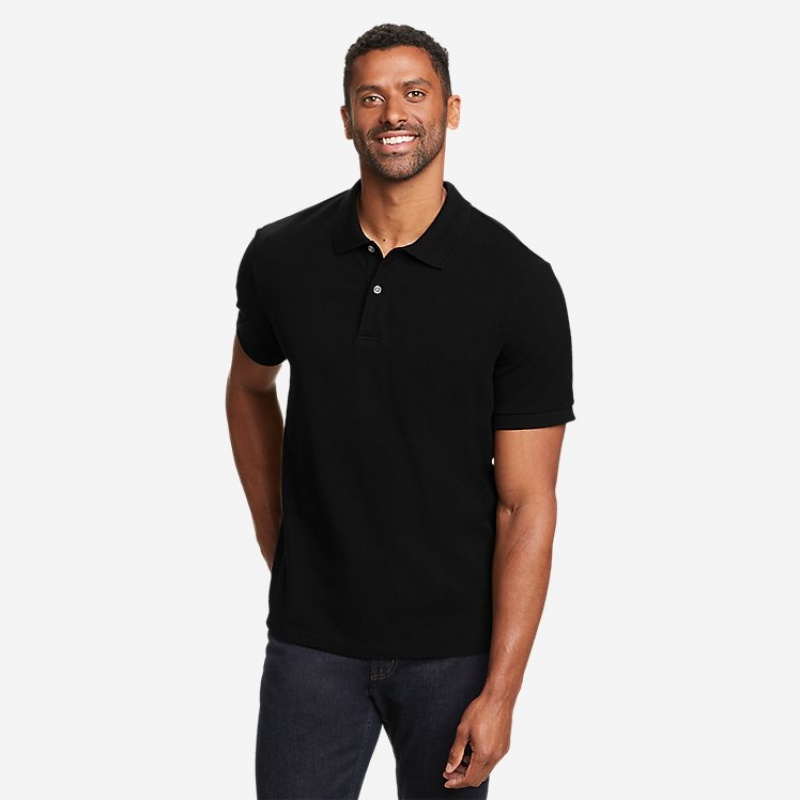 Eddie Bauer Klassische Field Pro Kurzes-Sleeve Polo Hemd Herren Schwarz | LGWD-82649