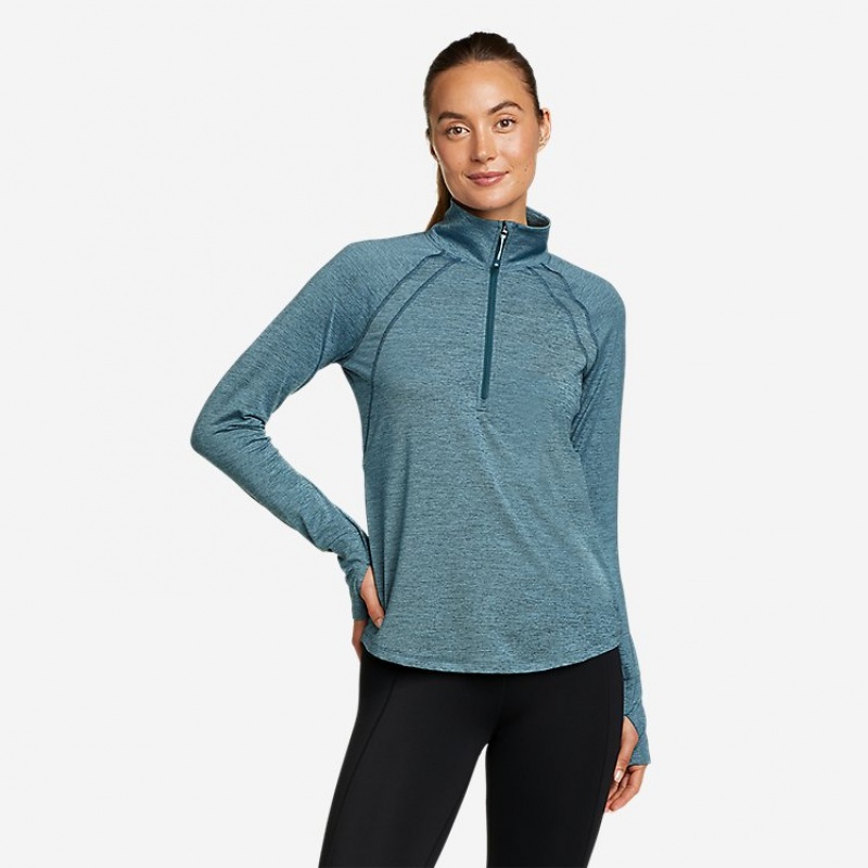 Eddie Bauer Long-Sleeve 1/4-Zip T-shirts Damen Pfauen | QPBA-72406