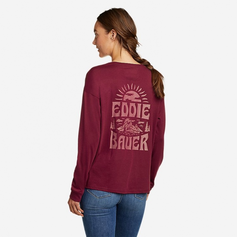 Eddie Bauer Long-Sleeve Graphic T-shirts Damen Bordeaux | KWOS-07846