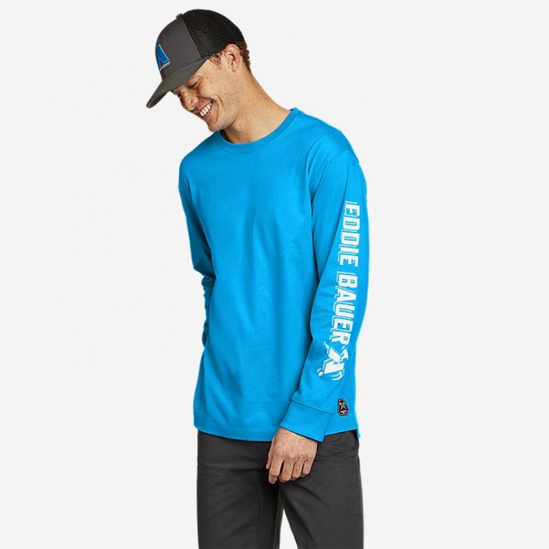 Eddie Bauer Mountain Ops Long-Sleeve Graphic 100.00% Baumwoll T-shirts Herren Blau | ERFS-29153