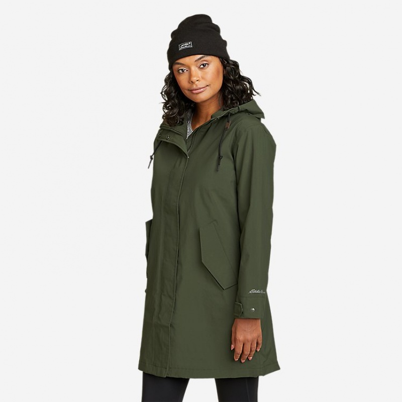 Eddie Bauer Port Townsend Trench Mantel Damen Dunkelolivgrün | DLYU-67204