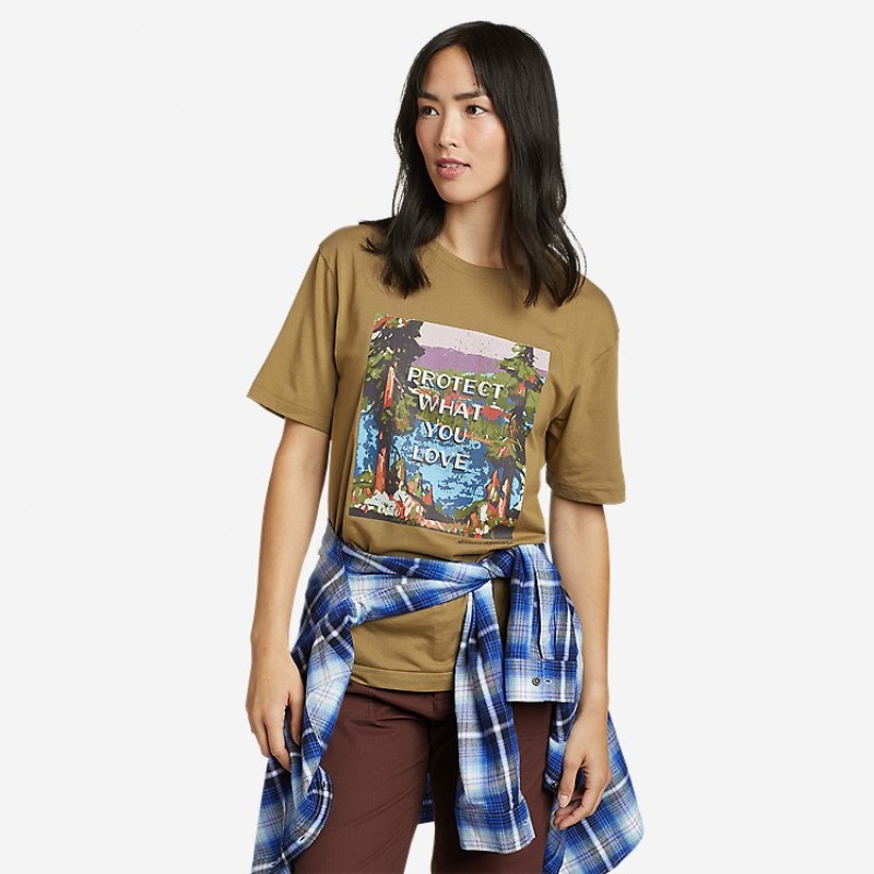 Eddie Bauer Protect What You Love T-shirts Damen Dunkelbraun | YRCL-64019