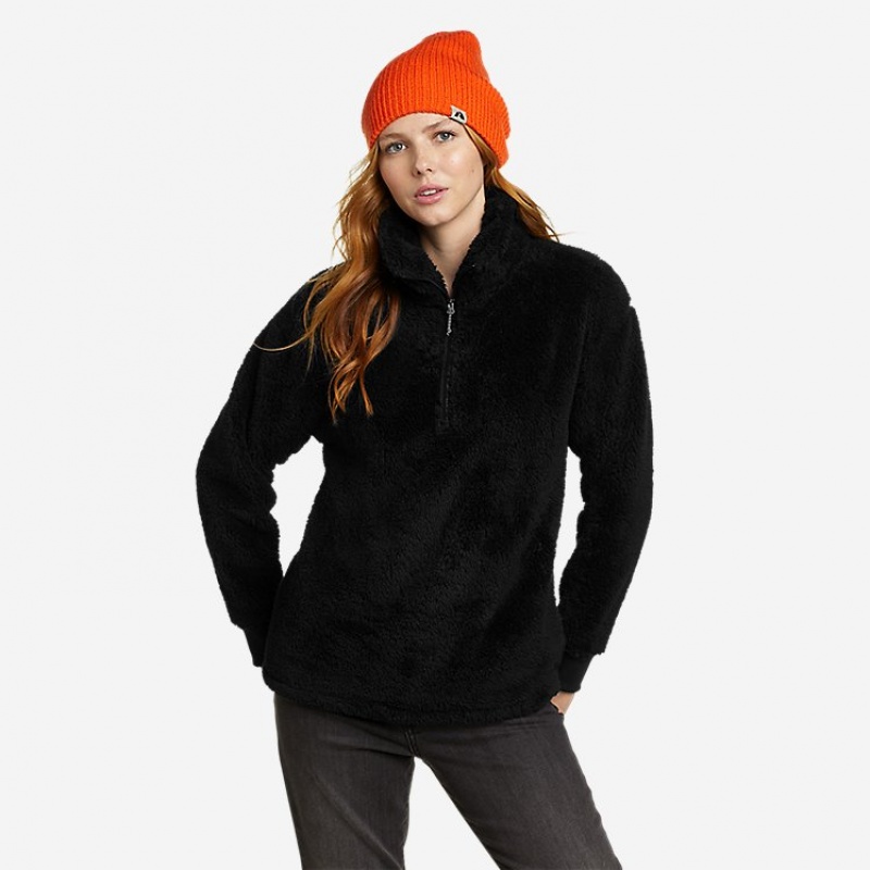 Eddie Bauer Quest Plush 1/4-Zip Fleece Damen Schwarz | ZXBR-50724