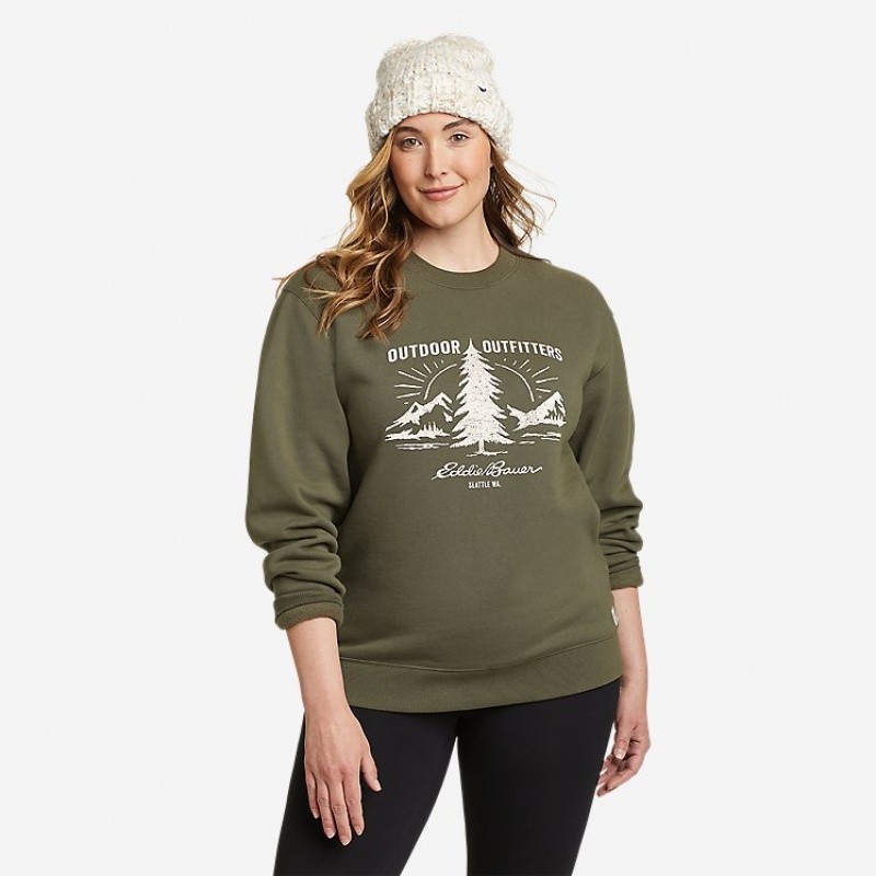 Eddie Bauer Signature Graphic Crew - Outdoor Badge T-shirts Damen Grün | XAOB-50671