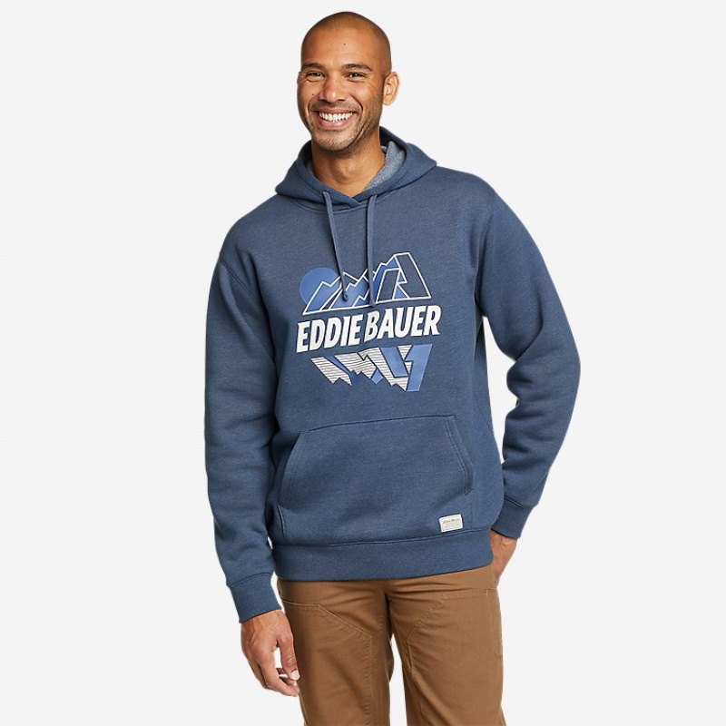 Eddie Bauer Signature Logo Graphic Mountains Hoodie Damen Indigo | SJRA-65704