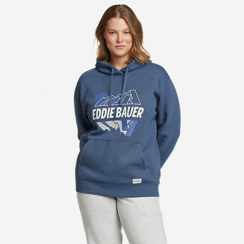 Eddie Bauer Signature Logo Graphic Mountains Hoodie Damen Indigo | SJRA-65704