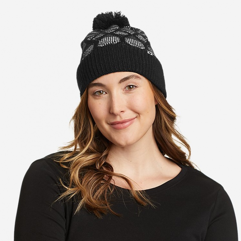 Eddie Bauer Snowpeak Pom Mütze Damen Schwarz | FOBY-96703