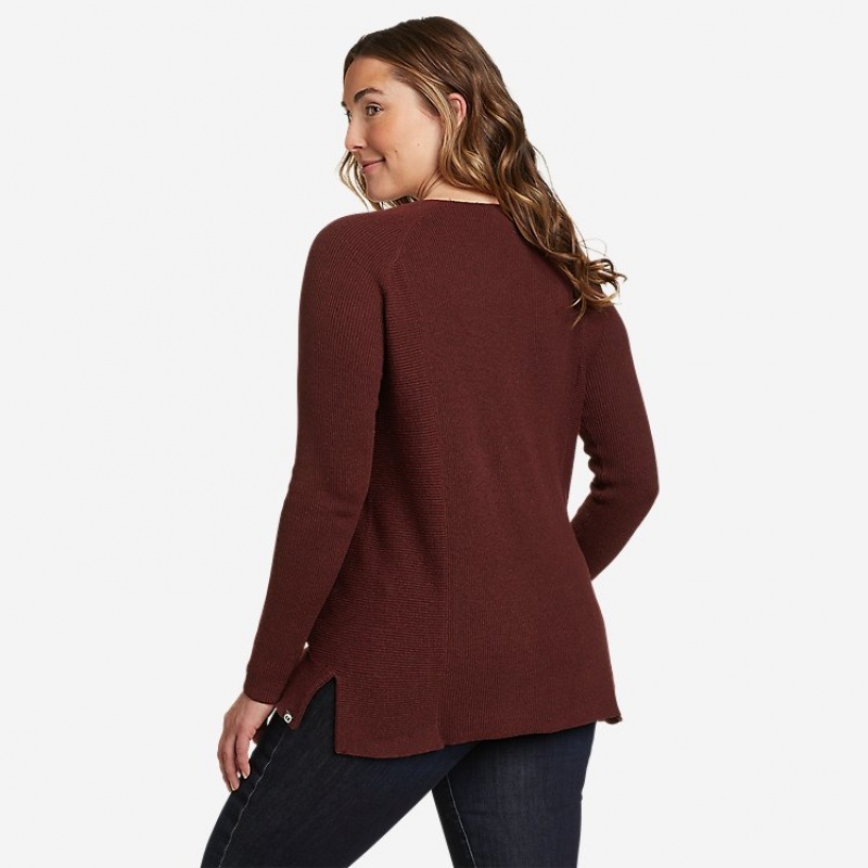 Eddie Bauer Tellus V-Neck Pullover Damen Bordeaux | UWOE-60834