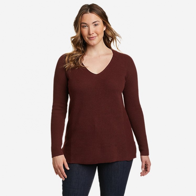 Eddie Bauer Tellus V-Neck Pullover Damen Bordeaux | UWOE-60834