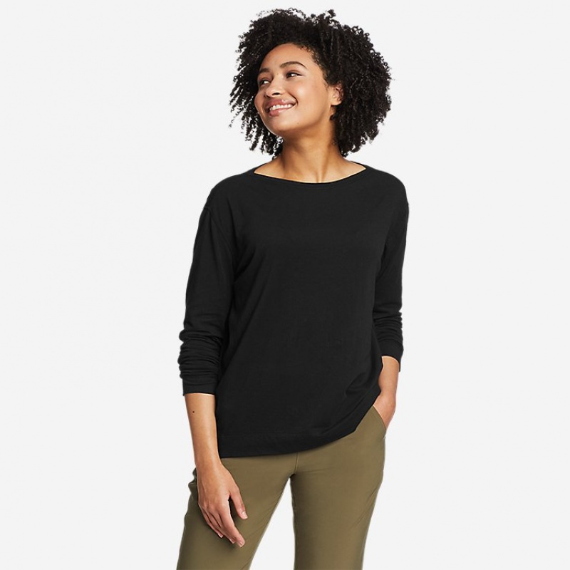 Eddie Bauer Tempo Light Long-Sleeve Boots-Neck T-shirts Damen Schwarz | FBIG-51403