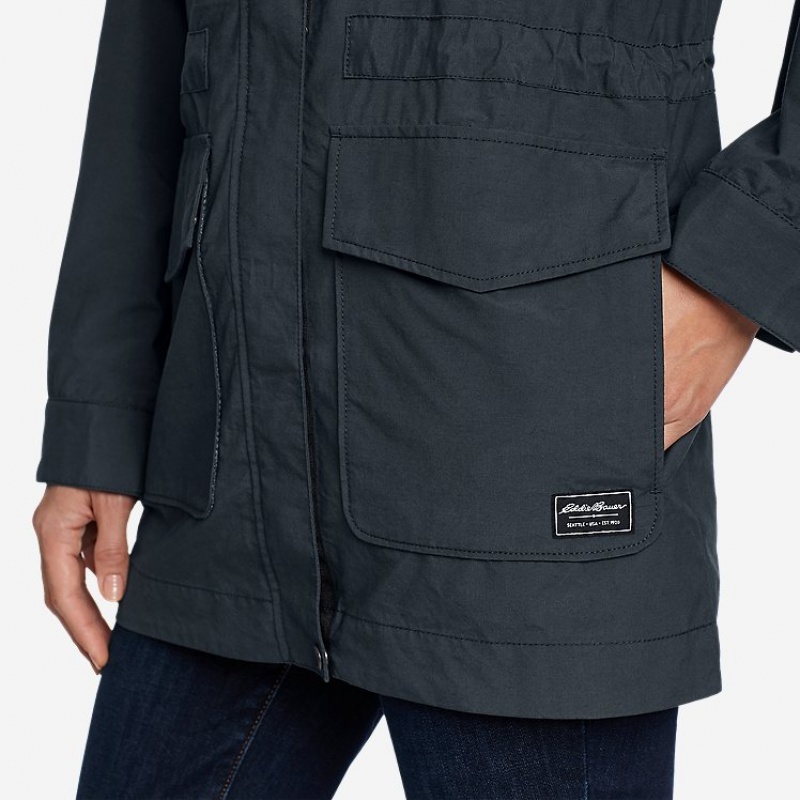 Eddie Bauer Trekker Trench Mantel Damen Schwarz | HXWK-27804