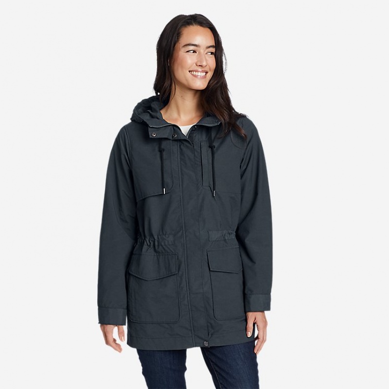 Eddie Bauer Trekker Trench Mantel Damen Schwarz | HXWK-27804